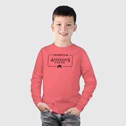 Лонгслив хлопковый детский Assassins Creed Gaming Champion: рамка с лого и дж, цвет: коралловый — фото 2