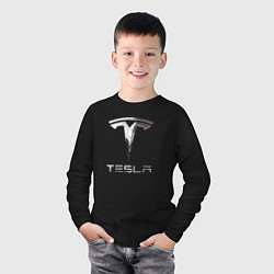 Лонгслив хлопковый детский Tesla Logo Тесла Логотип, цвет: черный — фото 2