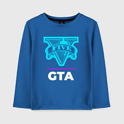 Лонгслив хлопковый детский Символ GTA в неоновых цветах, цвет: синий