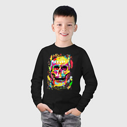 Лонгслив хлопковый детский Красочный стилизованный череп, цвет: черный — фото 2