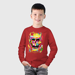 Лонгслив хлопковый детский Красочный стилизованный череп, цвет: красный — фото 2