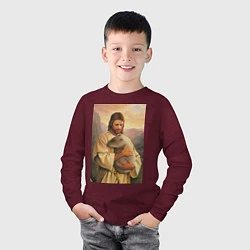 Лонгслив хлопковый детский Иисус и капибара, цвет: меланж-бордовый — фото 2