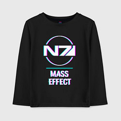 Лонгслив хлопковый детский Mass Effect в стиле glitch и баги графики, цвет: черный