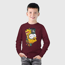 Лонгслив хлопковый детский Cyber-Bart - Simpsons family, цвет: меланж-бордовый — фото 2