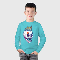 Лонгслив хлопковый детский Череп-панк с ирокезом, цвет: бирюзовый — фото 2