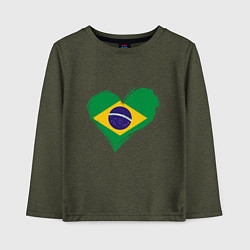 Лонгслив хлопковый детский Сердце - Бразилия, цвет: меланж-хаки