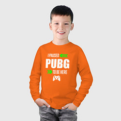 Лонгслив хлопковый детский I paused PUBG to be here с зелеными стрелками, цвет: оранжевый — фото 2
