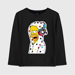 Лонгслив хлопковый детский Гомер Симпсон в звёздном балахоне и в наушниках, цвет: черный