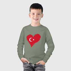 Лонгслив хлопковый детский Сердце - Турция, цвет: авокадо — фото 2