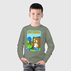 Лонгслив хлопковый детский Барт Симпсон дурит своего батю - розыгрыш, цвет: авокадо — фото 2