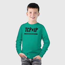 Лонгслив хлопковый детский TCPIP Connecting people since 1972, цвет: зеленый — фото 2