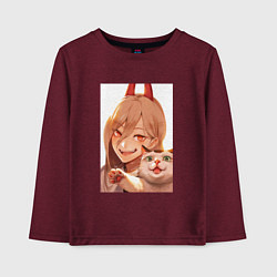 Лонгслив хлопковый детский Паэур с котиком - Человек-бензопила, цвет: меланж-бордовый
