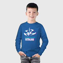 Лонгслив хлопковый детский Hitman в стиле glitch и баги графики, цвет: синий — фото 2