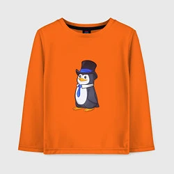 Лонгслив хлопковый детский Пингвин в цилиндре, цвет: оранжевый