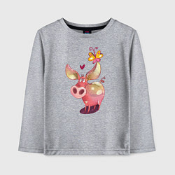 Детский лонгслив Свинка с бабочкой