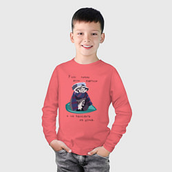 Лонгслив хлопковый детский Котик в шарфе и кепке, цвет: коралловый — фото 2