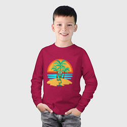 Лонгслив хлопковый детский Пришелец на пляже, цвет: маджента — фото 2