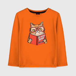 Лонгслив хлопковый детский Кот Шрёдингера с книгой, цвет: оранжевый