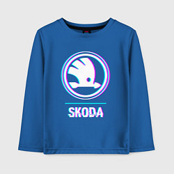 Лонгслив хлопковый детский Значок Skoda в стиле glitch, цвет: синий