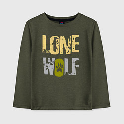 Лонгслив хлопковый детский Lone Wolf - одинокий волк, цвет: меланж-хаки