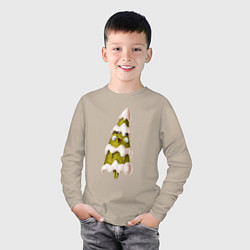 Лонгслив хлопковый детский Удивленная елочка в снегу, цвет: миндальный — фото 2