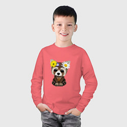 Лонгслив хлопковый детский Мир - Красная Панда, цвет: коралловый — фото 2