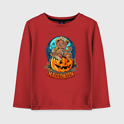 Лонгслив хлопковый детский Halloween - Мишка на тыкве, цвет: красный