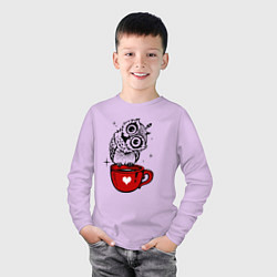 Лонгслив хлопковый детский Сова на кружке с сердечком, цвет: лаванда — фото 2