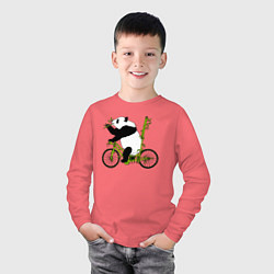 Лонгслив хлопковый детский Панда на велосипеде с бамбуком, цвет: коралловый — фото 2