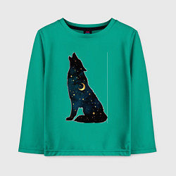 Лонгслив хлопковый детский Wolf howling at night, цвет: зеленый