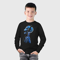 Лонгслив хлопковый детский Скелет в наушниках - меломан, цвет: черный — фото 2
