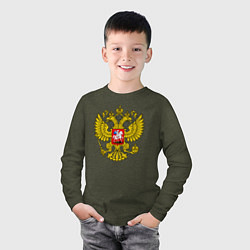 Лонгслив хлопковый детский Герб России - прозрачный фон, цвет: меланж-хаки — фото 2