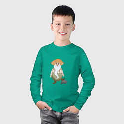 Лонгслив хлопковый детский Гриб - гномик Старик сказочный персонаж, цвет: зеленый — фото 2