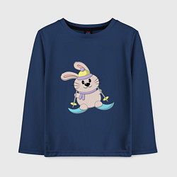 Лонгслив хлопковый детский Кролик - лыжник, цвет: тёмно-синий