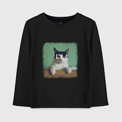 Лонгслив хлопковый детский Мем - голодный кот, цвет: черный