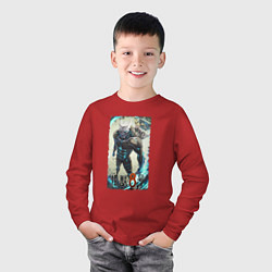 Лонгслив хлопковый детский Кафка Хибино - Кайдзю номер 8, цвет: красный — фото 2