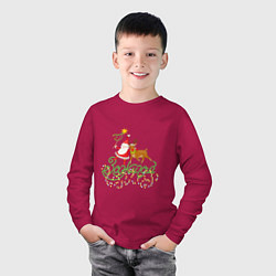 Лонгслив хлопковый детский Санта и Рудольф дед Мороз С Новым годом!, цвет: маджента — фото 2