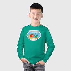 Лонгслив хлопковый детский Аквариум и рыбка, цвет: зеленый — фото 2