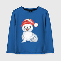 Лонгслив хлопковый детский Новогодний тюлень, цвет: синий
