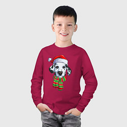 Лонгслив хлопковый детский Новогодний далматинец, цвет: маджента — фото 2