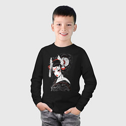 Лонгслив хлопковый детский Гейша киска, цвет: черный — фото 2
