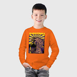 Лонгслив хлопковый детский Динозавр с микрофоном поп арт, цвет: оранжевый — фото 2