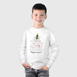 Лонгслив хлопковый детский Кролики и новогодняя елка, цвет: белый — фото 2