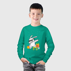 Лонгслив хлопковый детский Кролик ДЭБ и новый год, цвет: зеленый — фото 2
