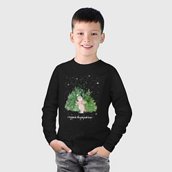 Лонгслив хлопковый детский Кролик и снежинки акварельная иллюстрация, цвет: черный — фото 2