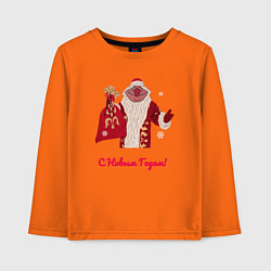 Лонгслив хлопковый детский Дед Мороз с Новым Годом, цвет: оранжевый