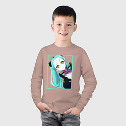 Лонгслив хлопковый детский Ребекка из киберпанка - нетраннер, цвет: пыльно-розовый — фото 2