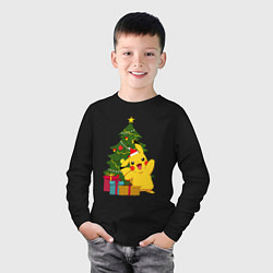 Лонгслив хлопковый детский Новогодний Пикачу и елка, цвет: черный — фото 2