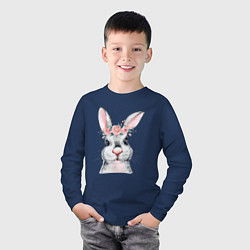 Лонгслив хлопковый детский Кролик в цветах, цвет: тёмно-синий — фото 2
