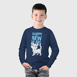 Лонгслив хлопковый детский Happy new year - kitten, цвет: тёмно-синий — фото 2